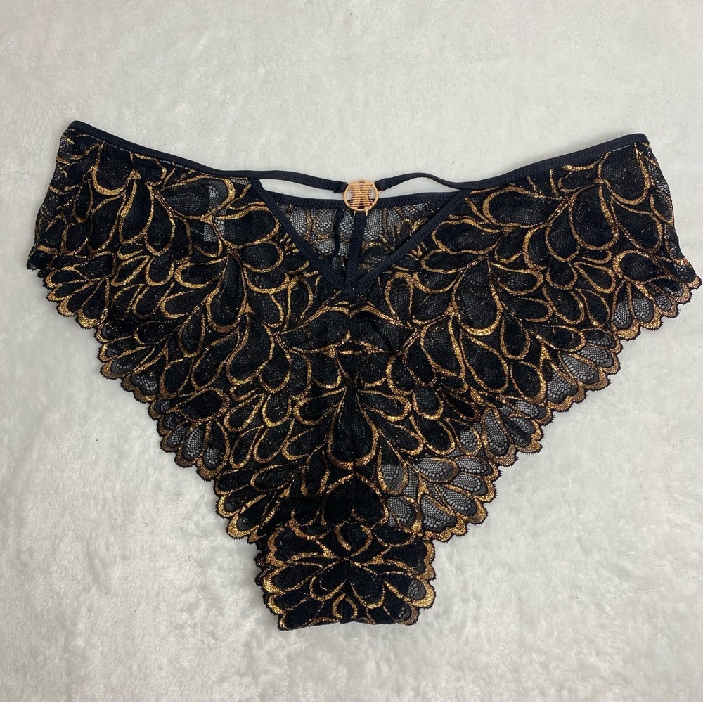 NWOT Savage X Fenty Black & Gold Lace Bikini Panty - Women's Intimates 1X